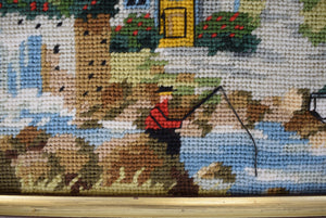 "Hand-Needlepoint Nantucket Breeze Coastal Scene Finished Panel"