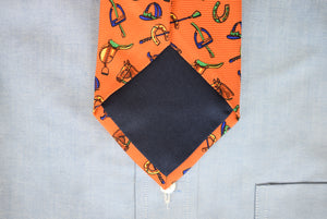 Polo by Ralph Lauren Orange Equestrian Print Silk Tie Made In Italy