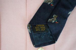 O'Connell's x Atkinsons English Navy Wool/ Silk Herringbone/ Mallard Print Club Tie