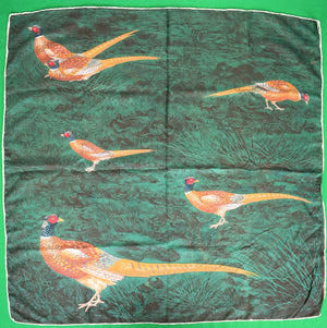 "Abercrombie & Fitch Italian Green Silk Pheasant Scarf"