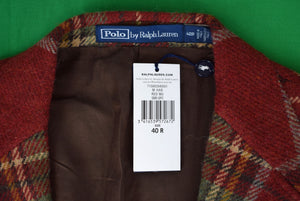 "Polo By Ralph Lauren Brick Red/ Lovat Green Horse Blanket Plaid Sport Jacket Made In Italy" Sz 40R (NWT)