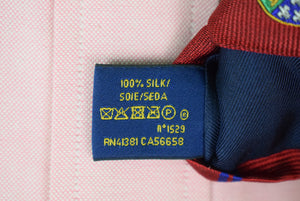 "Polo Ralph Lauren Italian Silk Red w/ Blue Repp Stripe Shield Crest Tie"