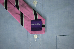 Ralph Lauren Purple Label Italian Silk Pink/ Black Repp Stripe Tie