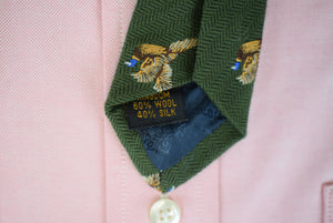 O'Connell's x Atkinsons Olive Wool/ Silk Herringbone/ Pheasant Print Tie