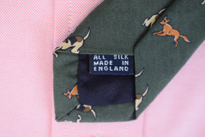 Paul Stuart English Green Silk w/ Fox & Hound Print Tie