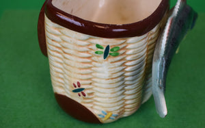 "Trout Glazed Ceramic Wicker Creel Basket"