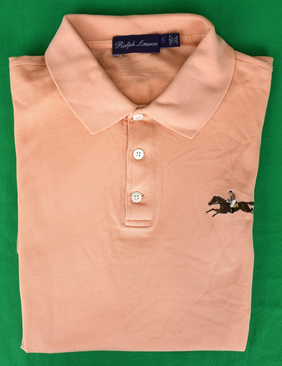 Ralph Lauren Purple Label Melon Pique Jockey Logo S/S Polo Shirt Made In Italy Sz L