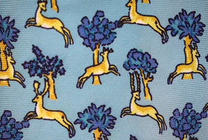 "Holland & Holland x Drakes Hand Made Turq w/ Running Stag Print English Silk Tie"