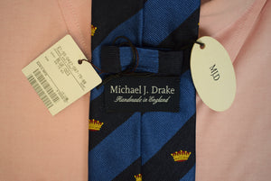 "Drake's Royal/ Navy Stripe w/ Coronet Motif Silk Tie Made In England" (NWT)