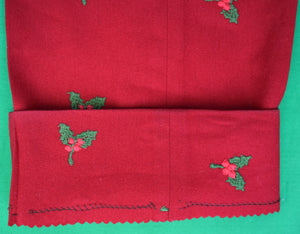 "Chipp Christmas Red Flannel Trousers w/ Embroidered Holly/ Berry Motif" Sz 40