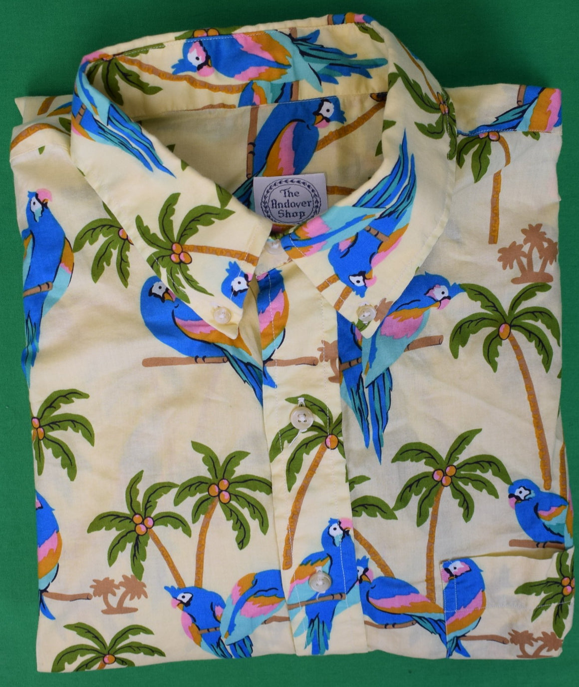 "The Andover Shop L/S Broadcloth B/D Sport Short w/ Tropical Parrot/ Palm Tree Print" Sz L