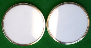 "Set x 2 Cyril Gorainoff Fox-Hunter & Hound Milk Glass Coasters w/ Sterling Silver Rims"