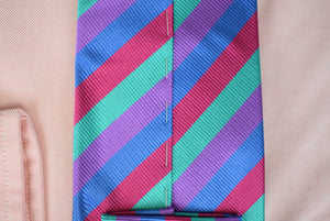 O'Connell's x Robert Jensen Green/ Red/ Blue/ Lavender Repp Stripe Italian Silk Tie