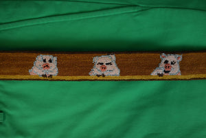 "Hand-Needlepoint Belt w/ 11 Pink Piglets" Sz 36