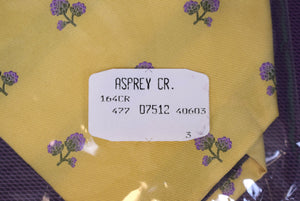 Asprey London Yellow Silk Tie w/ Lavender Floral Print (New w/ Box)