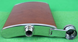 Brooks Brothers x Peal & Co Brown Leather- Lined Stainless Steel 8oz Flask Made In England