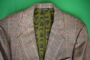 "Chipp Houndstooth Tweed Sport Jacket w/ Olive Green Fish Print Lining" Sz 43R