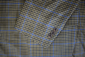 O'Connell's Olive w/ Blue Windowpane Gun Check Worsted Wool Sport Jacket Sz 48T (NWOT)