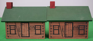 "Set x Pair of Abercrombie & Fitch Fishing Cabins w/ 4 Car Wooden Train Set"