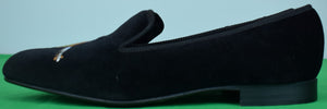 Crockett & Jones Black Velvet/ Pheasant Embroidered Slippers Hand Made In England Sz 11 1/2 (NEW)