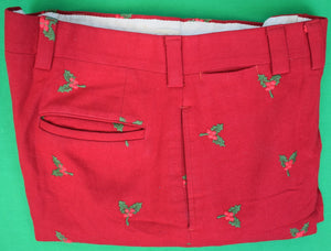 "Chipp Christmas Red Flannel Trousers w/ Embroidered Holly/ Berry Motif" Sz 40