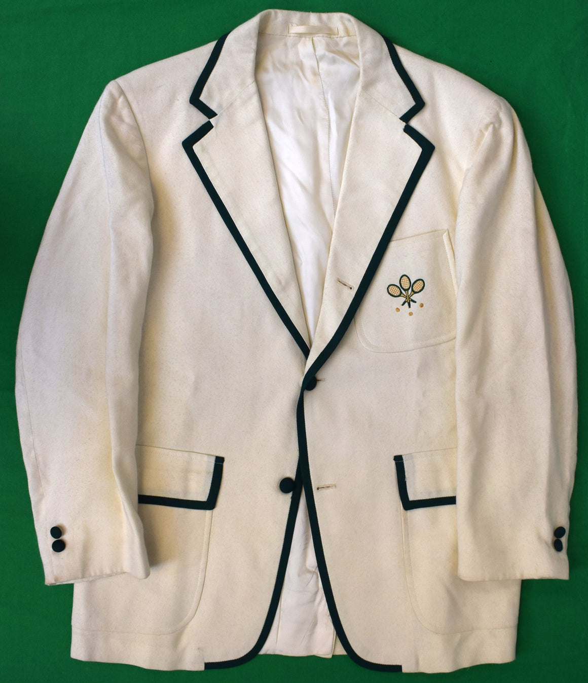 J Press Cream Flannel Tennis Blazer w/ Green Grosgrain Trim Sz 40R