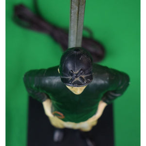 Custom Jockey Lamp w/ Hand-Painted Hunter Green Silks & Black Cap