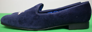 "Bowhill & Elliott Silver Lion Navy Velvet Slippers" Sz 12 (New w/ Box)