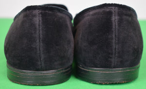 Abercrombie & Fitch Black Velvet Mallard Embroidered Slippers Made In England" Sz 10 1/2D