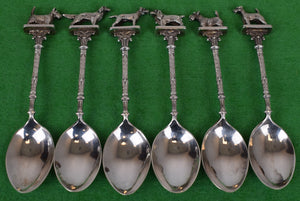 "Box Set x 6 Abercrombie & Fitch English Sterling Silver Demitasse Spoons w/ Dog Breeds"