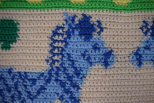 "Hand-Crochet 4-Panel Blanket/ Tapestry w/ a Tropical Parade of Exotic Animals"