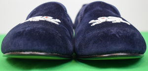 "Bowhill & Elliott Silver Lion Navy Velvet Slippers" Sz 12 (New w/ Box)