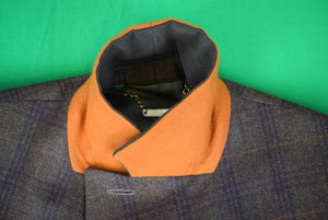 "Paul Stuart Brown Plaid English Paddock Coat w/ Chesterfield Suede Collar" Sz 42