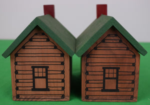 "Set x Pair of Abercrombie & Fitch Fishing Cabins w/ 4 Car Wooden Train Set"