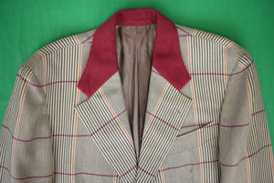 Hardy Minnis Savile Row London x Russell Plaid Tweed w/ Claret Collar/ Cuff Sport Jacket Sz 42R