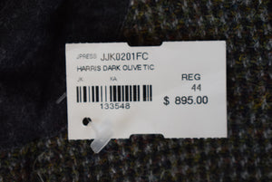 "J. Press Char Olive Tic Weave Harris Tweed Wool Sport Coat" Sz 44R (NW$895T)