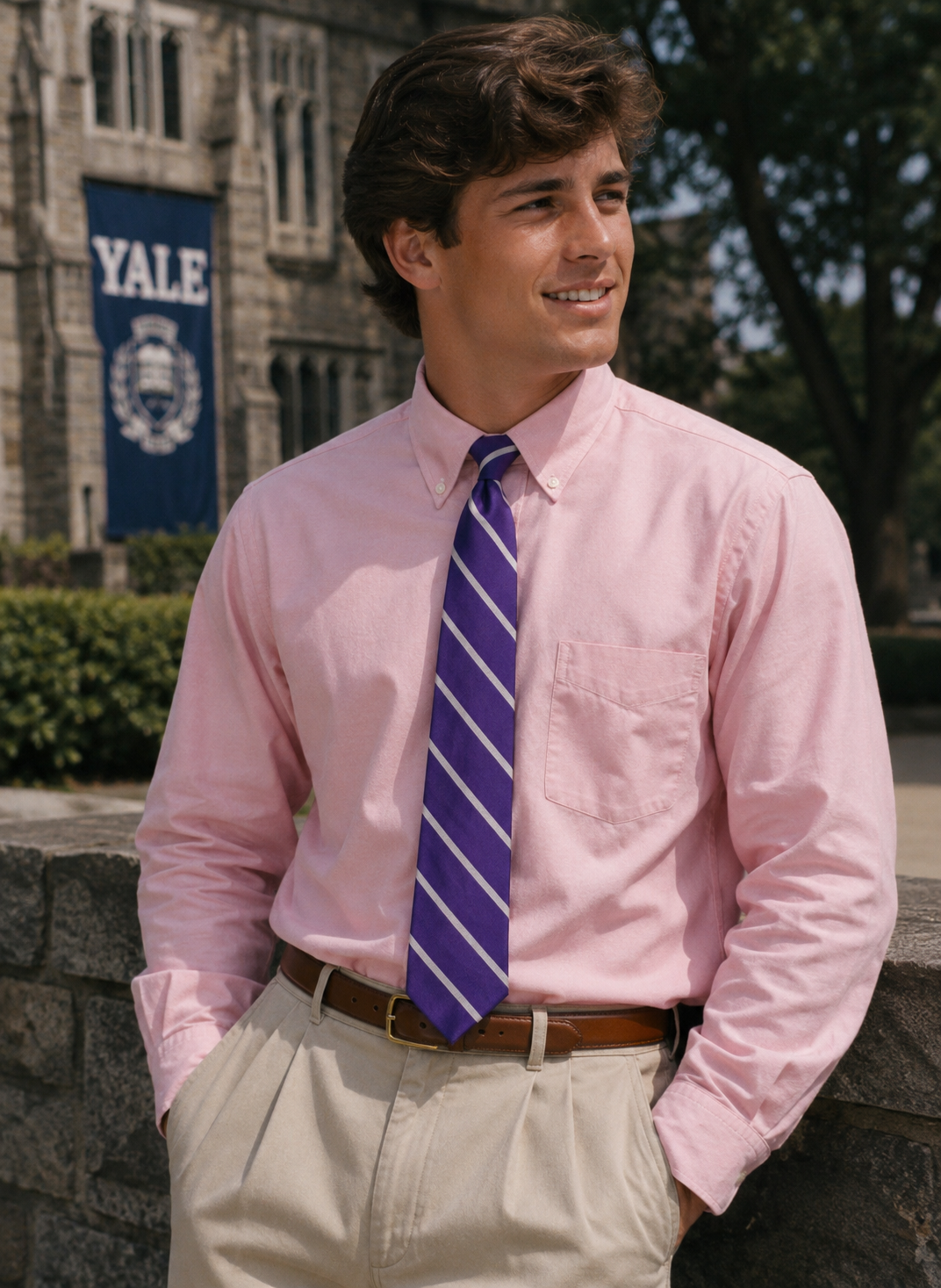 "Polo Ralph Lauren Purple Italian Silk w/ Silver Repp Stripe Club Tie" XLong