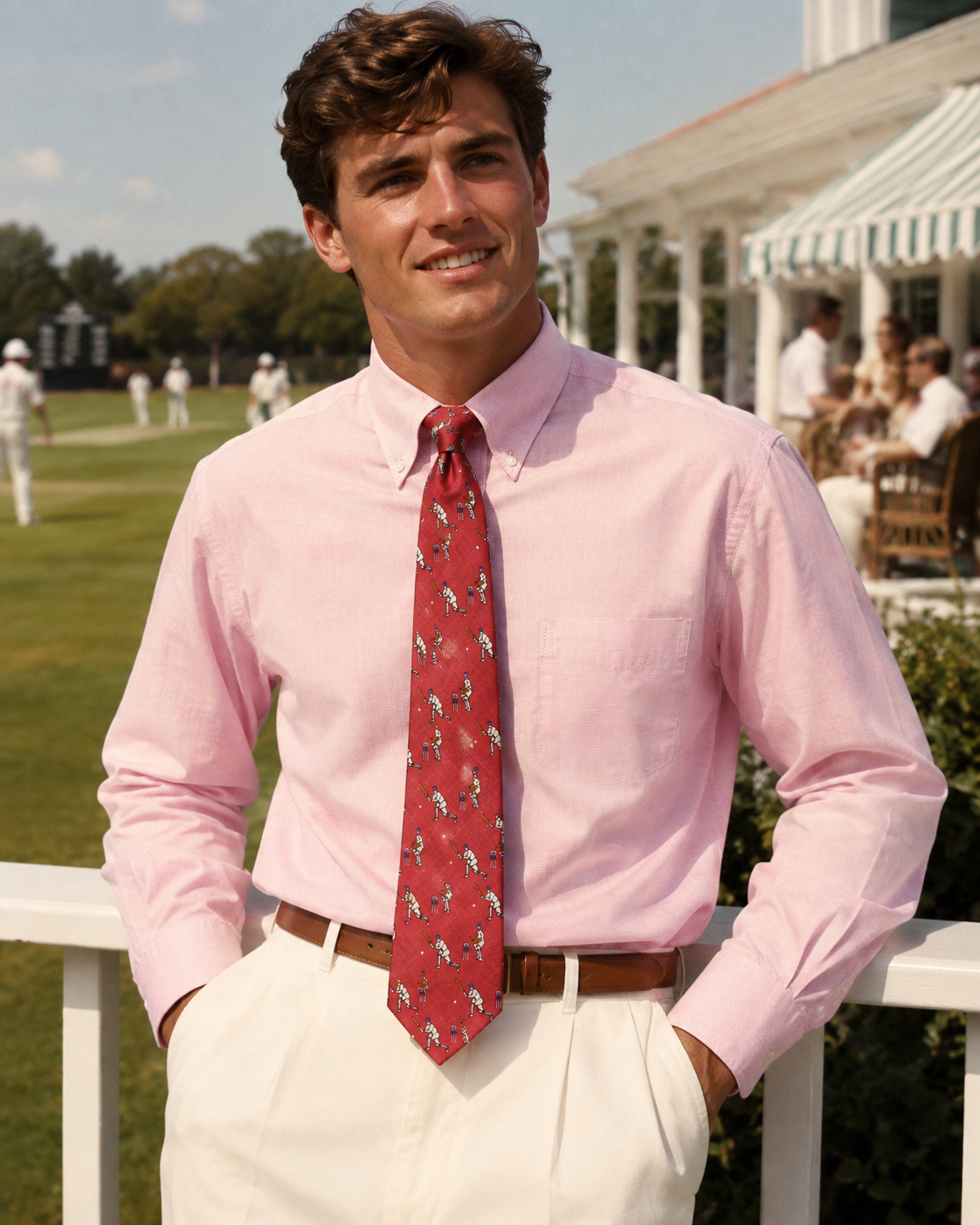 "Polo Ralph Lauren Red Italian Linen Croquet Player Club Tie"