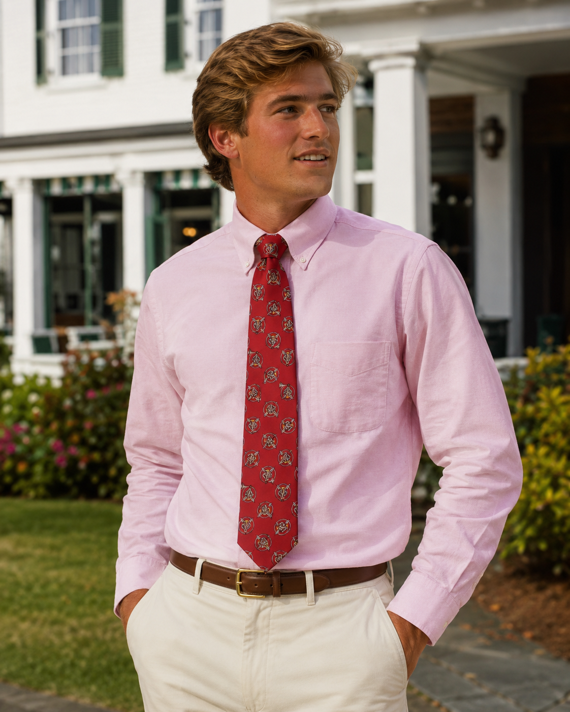 "Brooks Brothers Red English Silk w/ Fox Mask & Hunting Horn Print Club Tie"