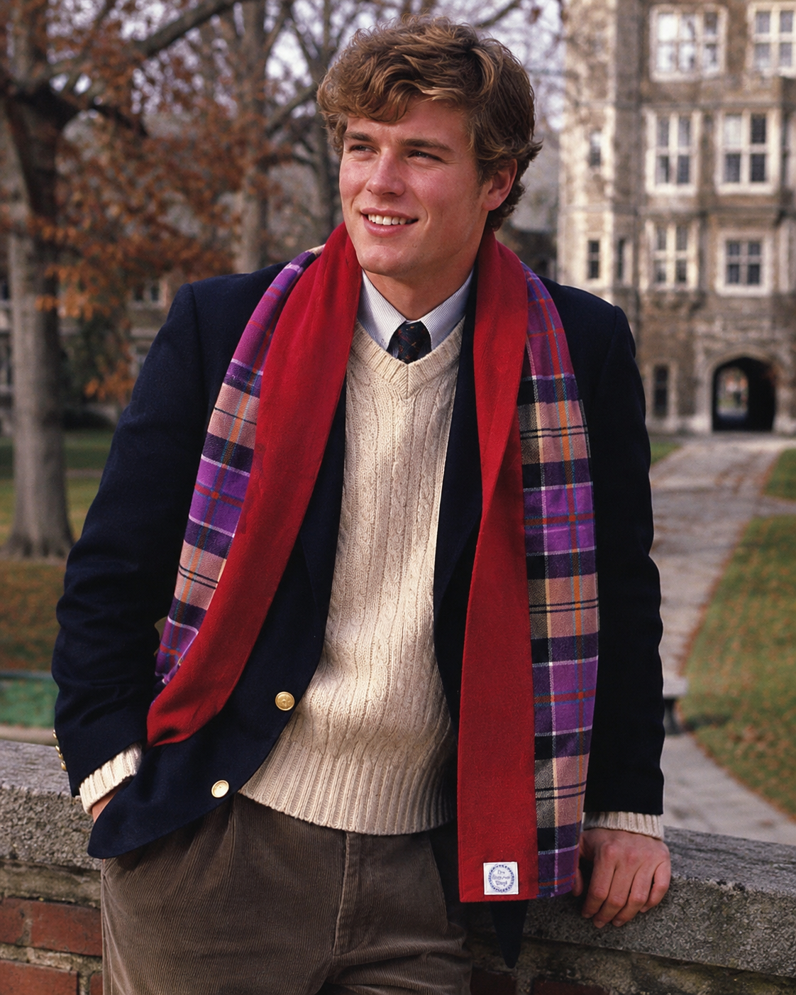 The Andover Shop Tartan Plaid w/ Red Flannel Trim Muffler Scarf
