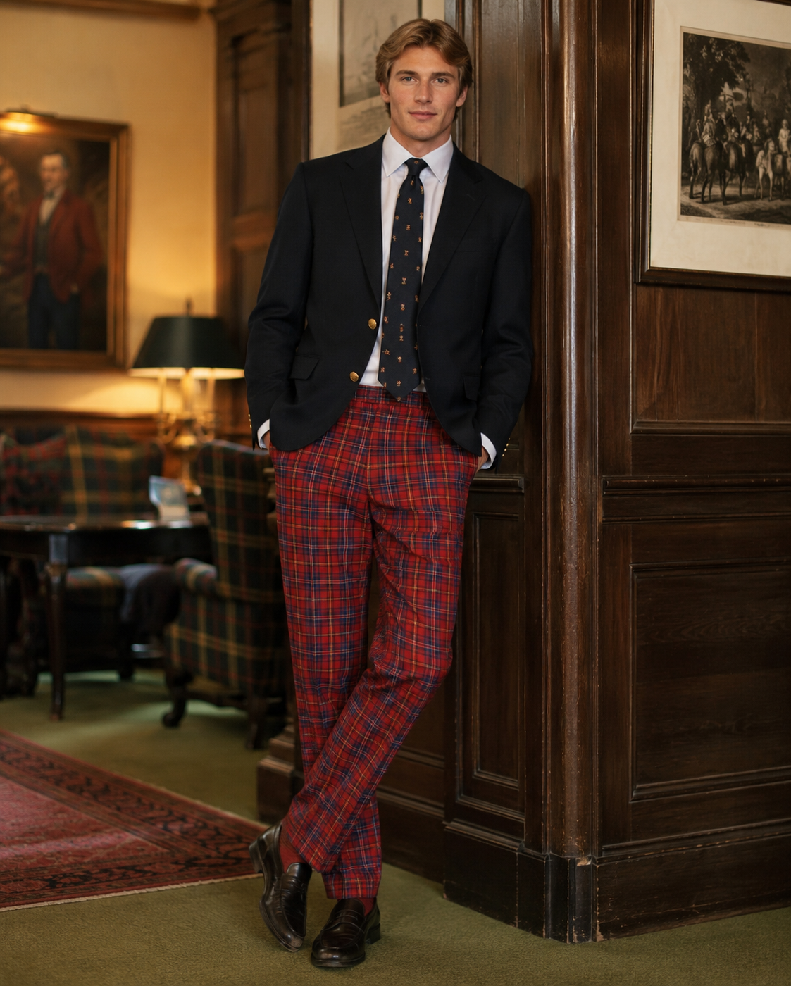 "J. Press Red Tartan Plaid Wool Flannel Trousers" Sz 38R (LNWOT)