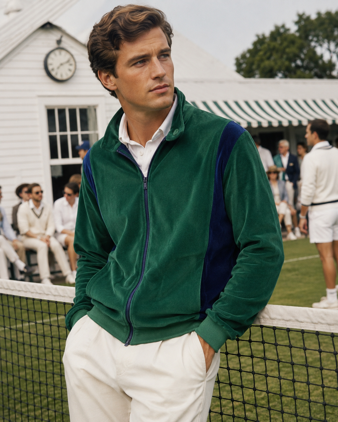 "Chipp c1970s Emerald Green Velvet w/ Blue Side Panel Stripe Zip Front Ultrasport Jacket" Sz M (SOLD)