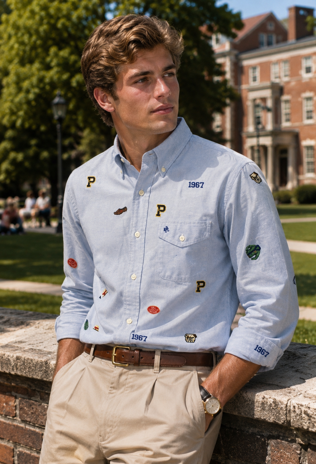 Polo Ralph Lauren Blue OCBD Shirt w/ Patch Embroidered Icons Sz M (NWOT)