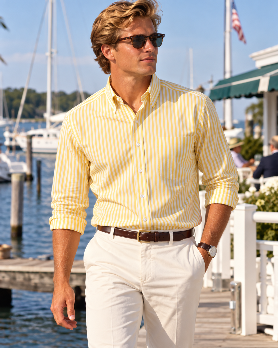 "Turnbull & Asser Yellow & White Candy Stripe Shirt w/ T&A Collar & 3-Button Cuffs" Sz 16-33 (SOLD)