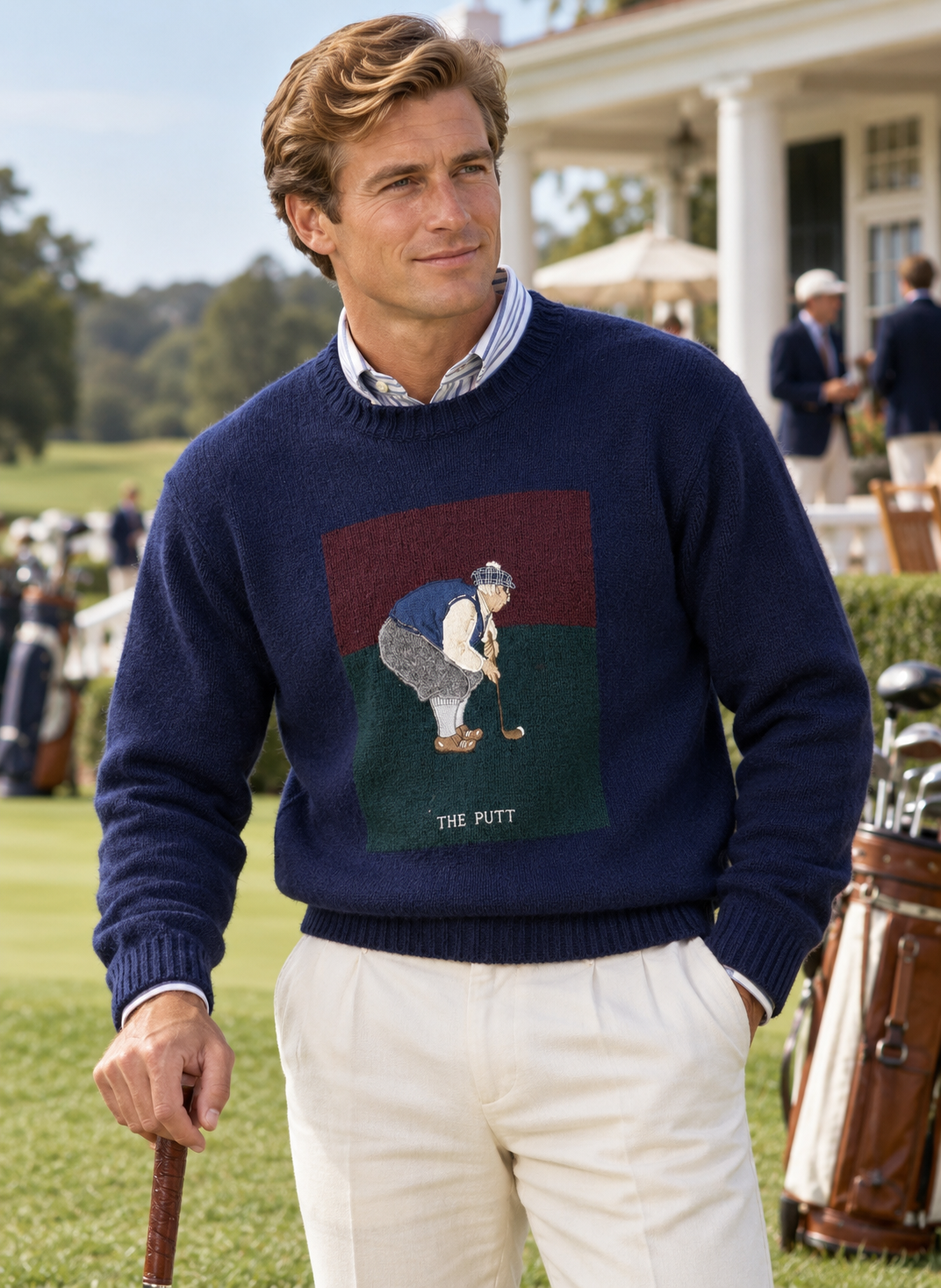 Brooks Brothers Shetland Wool w/ Intarsia The Putt Golfer Navy Crewne