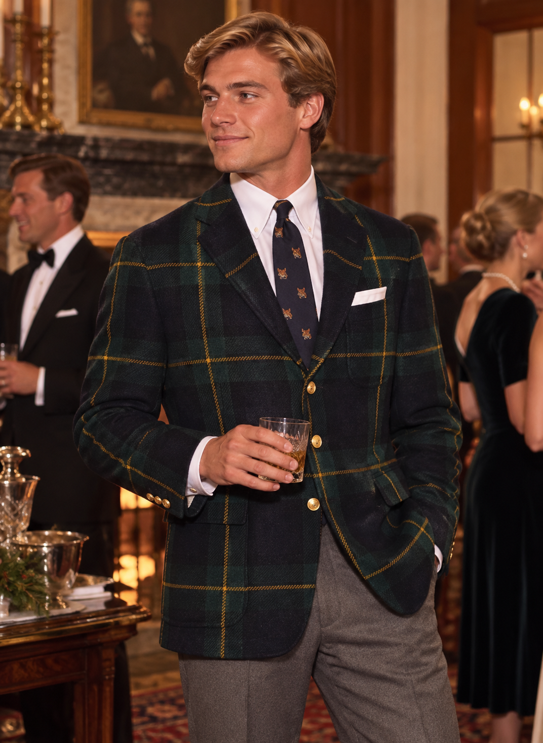 "Polo Ralph Lauren Dress Gordon Tartan Plaid Lambswool/ Alpaca Sport Coat Made in Italy" Sz 44R