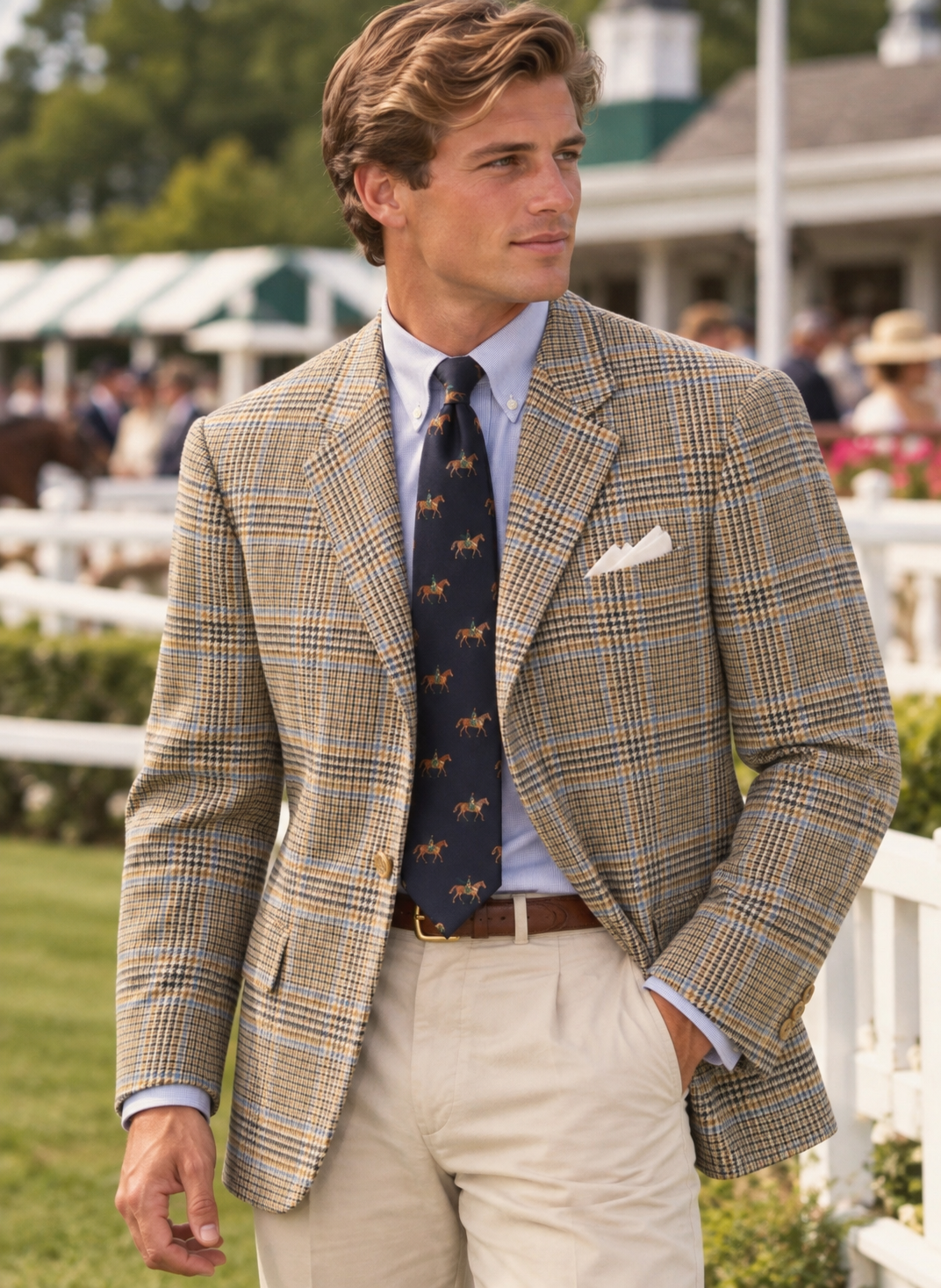 O'Connell's x Robert Noble Woven In Scotland Tan/ Blue Wool Glen Plaid Sport Coat Sz 48T (NWT)