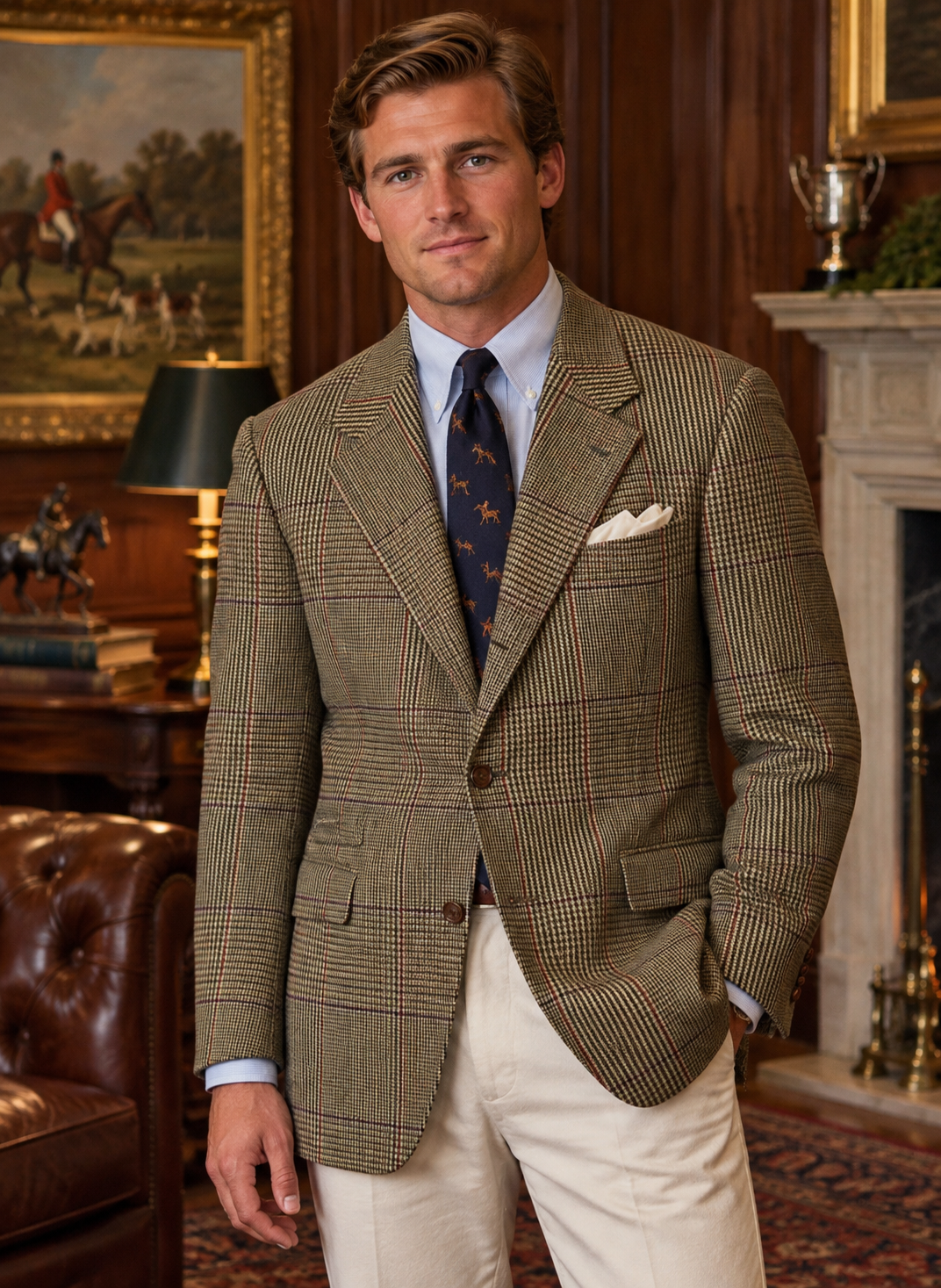 "Chip Russell Plaid Hunting Jacket w/ Yellow Challis Game Bird Lined Sport Jacket" Sz 43R