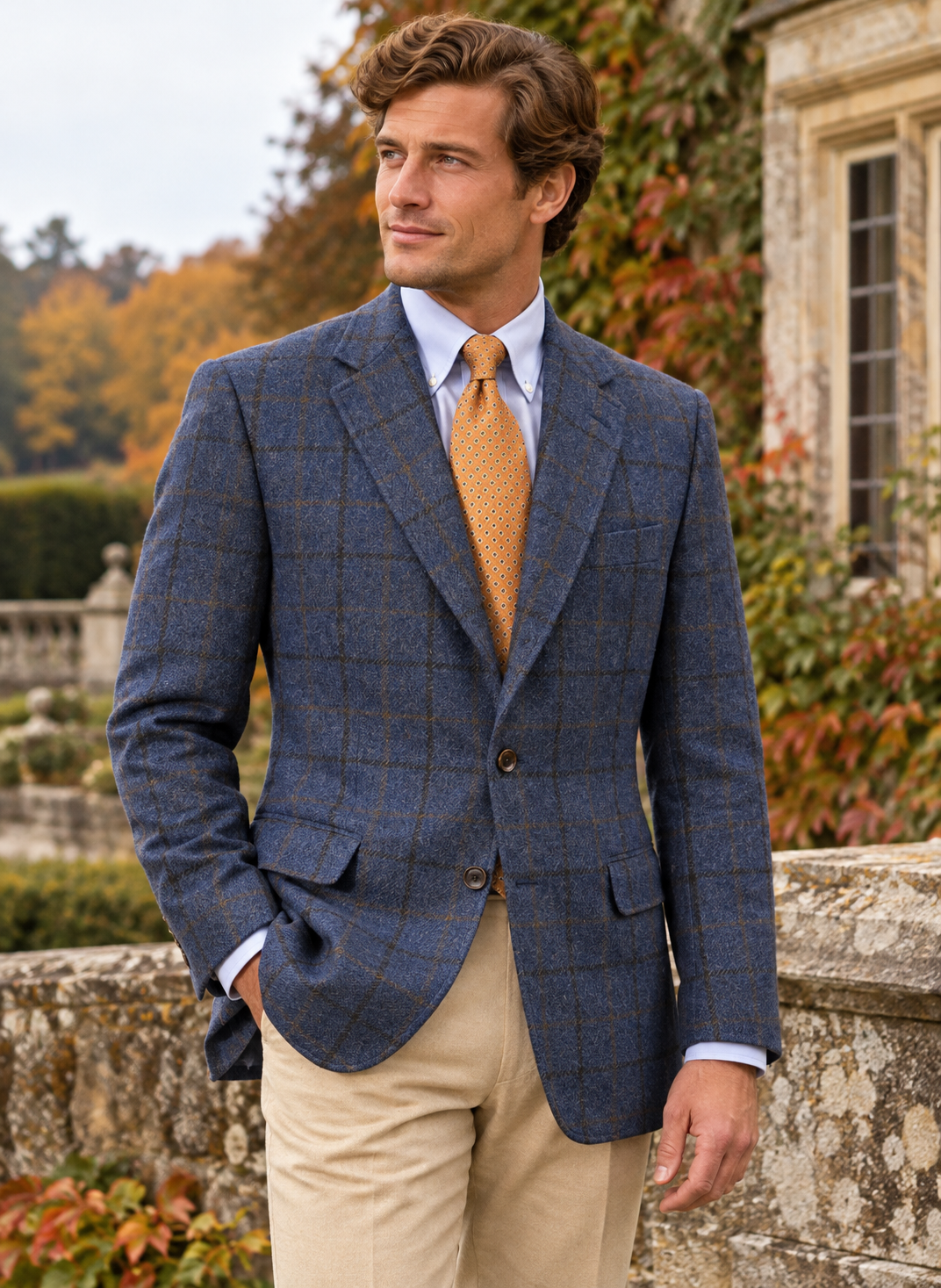 O'Connell's Sport Coat - Magee 'Donegal Mist' Tweed - Blue Windowpane Sz 48T (NWT)