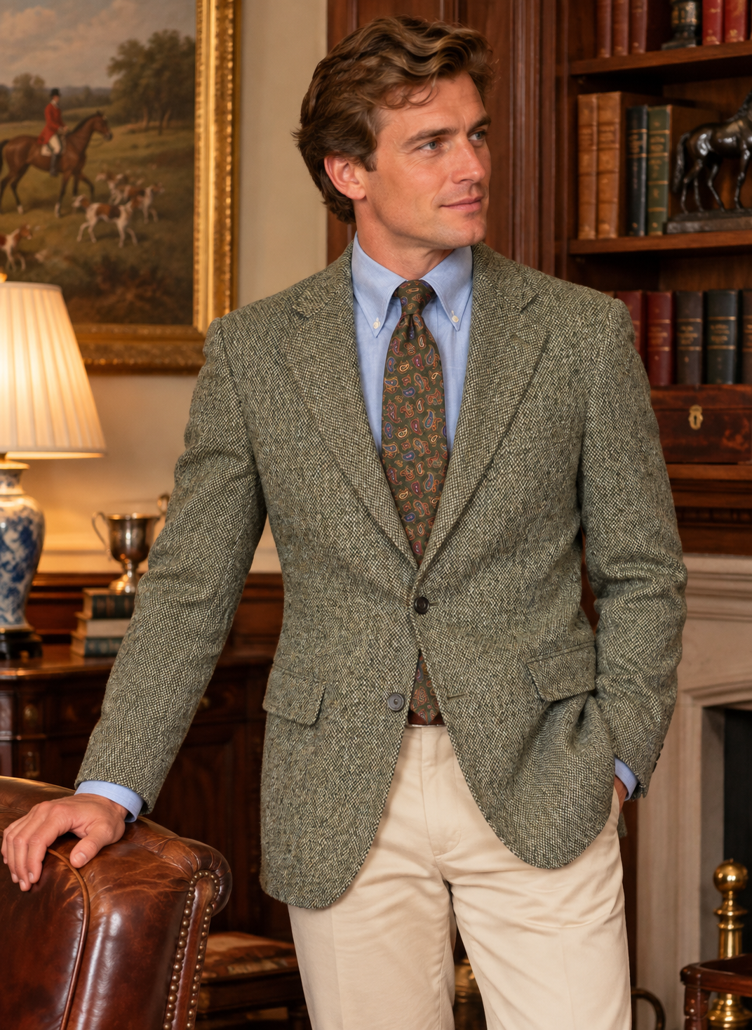 "O'Connell's x Southwick Sport Coat - Harris Tweed - Olive Tan Barleycorn" Sz 48L (NWT)